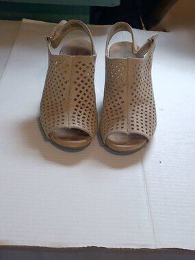 Sophia Taylor Perforated Cork Wedge Sandals Cream/Nude